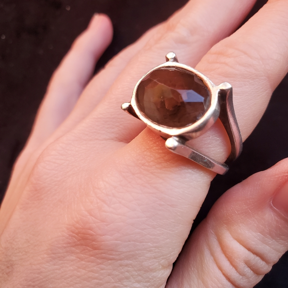 Smokey quartz ring -silver and cut smokey quartz